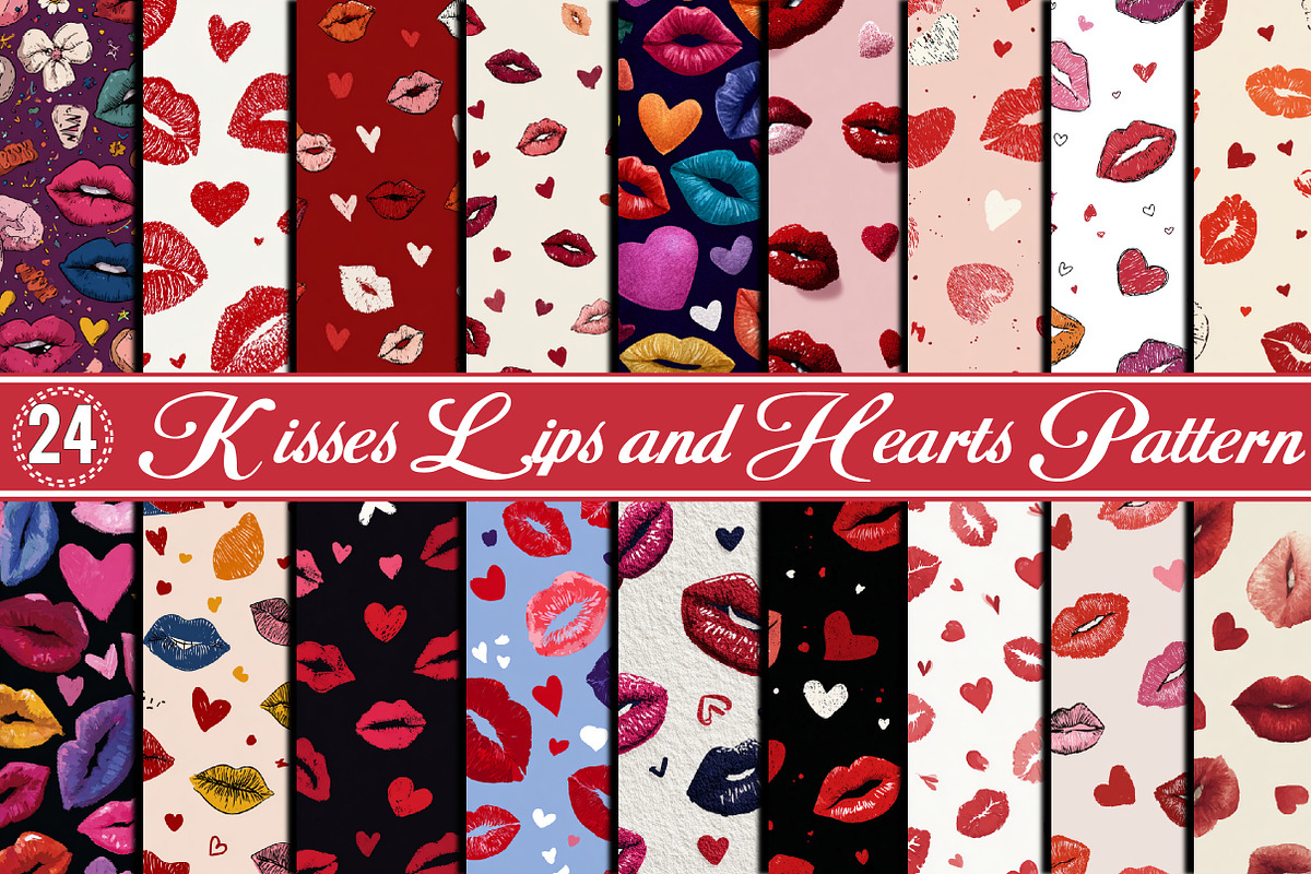 Kisses Lips and Hearts Pattern, a Pattern Graphic by SVGArt (Photo 1 of 8)
