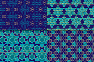 Blue Gold Jewish Star Patterns