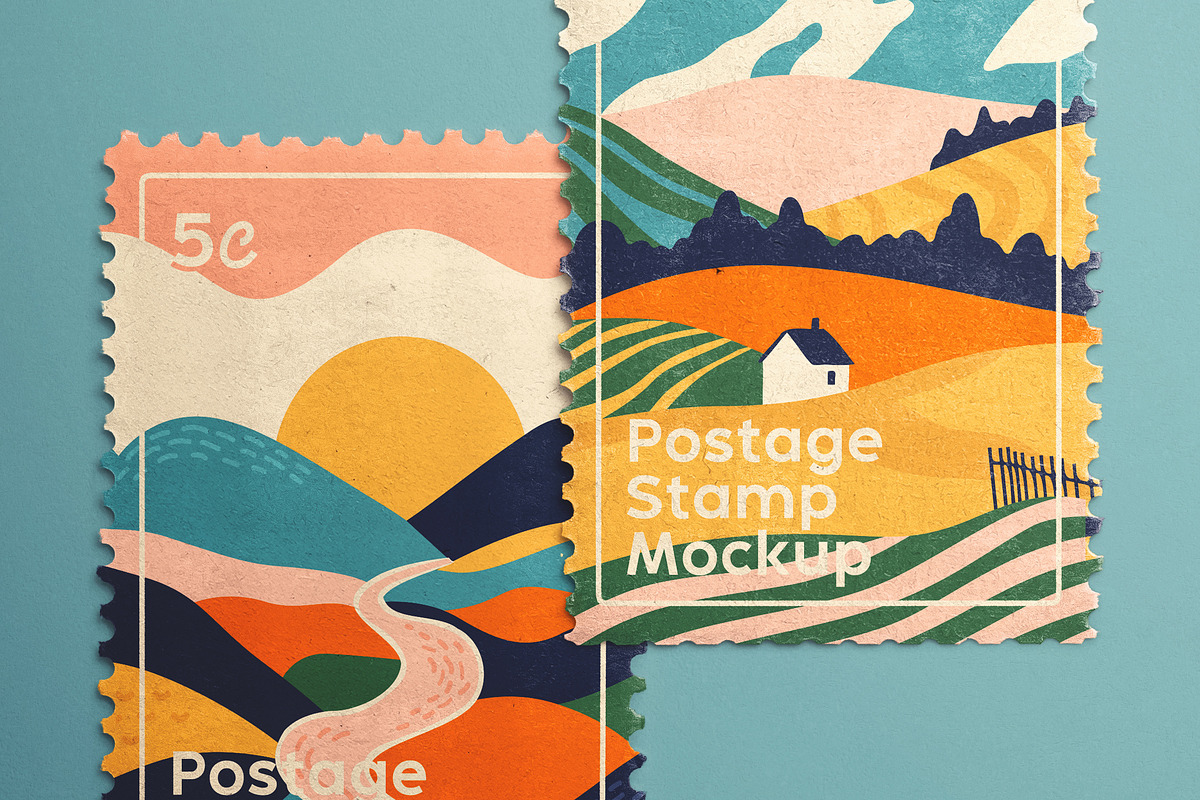 Postage Stamp Pair Mockup, an Advertising Mockup by Custom Scene (Photo 3 of 11)