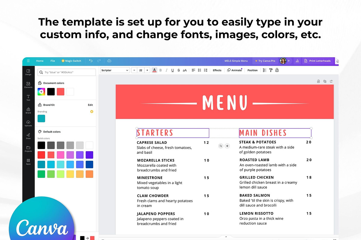 Clean Menu Design Canva Template, a Flyer Template by Melanie Peterson (Photo 2 of 2)