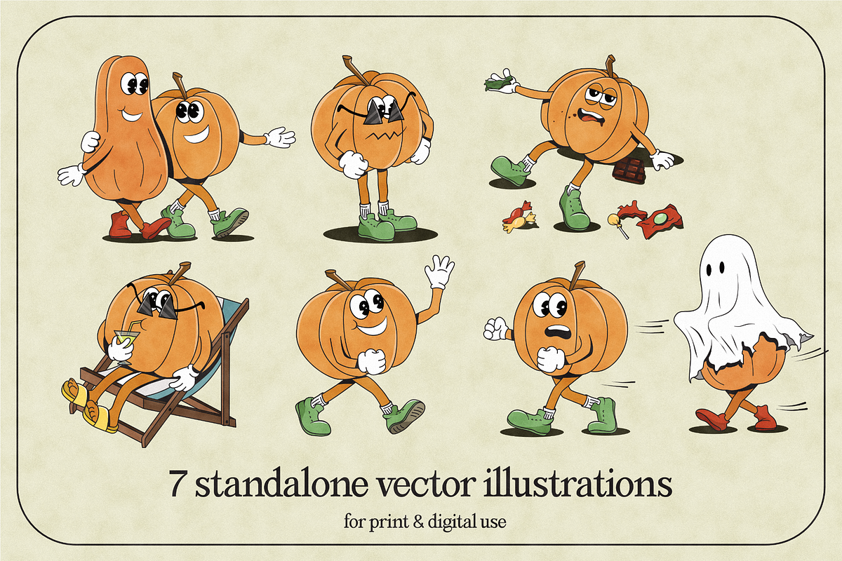 Cute Halloween Pumpkin Collection, a Decorative Illustration by Curiouss (Photo 3 of 7)