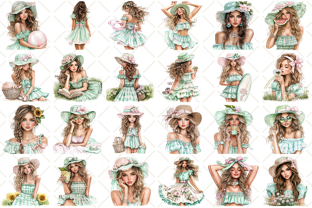 Watercolor Summer Girl Clipart, an Illustration by Black Bird Studio (Photo 2 of 5)