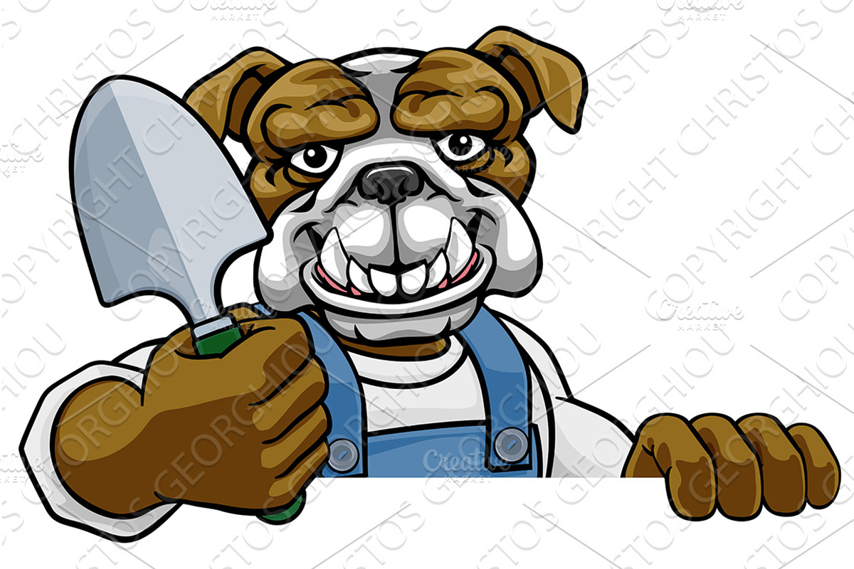 Bulldog Gardener Gardening Animal, an Animal Illustration by Christos Georghiou