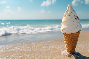 Vanilla soft ice cream cone on beach, a Food & Drink Photo by MistyDay