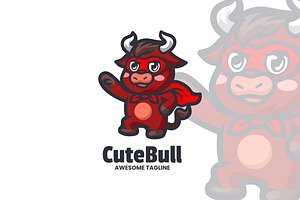Cute Bull Mascot Cartoon Logo.