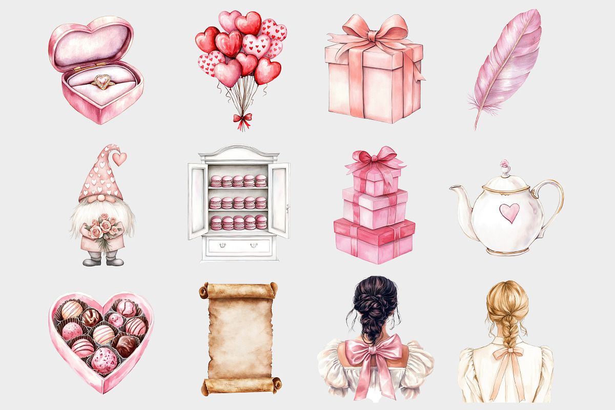 Watercolor Valentine Clipart, a Seasonal Illustration by Design Market (Photo 3 of 4)