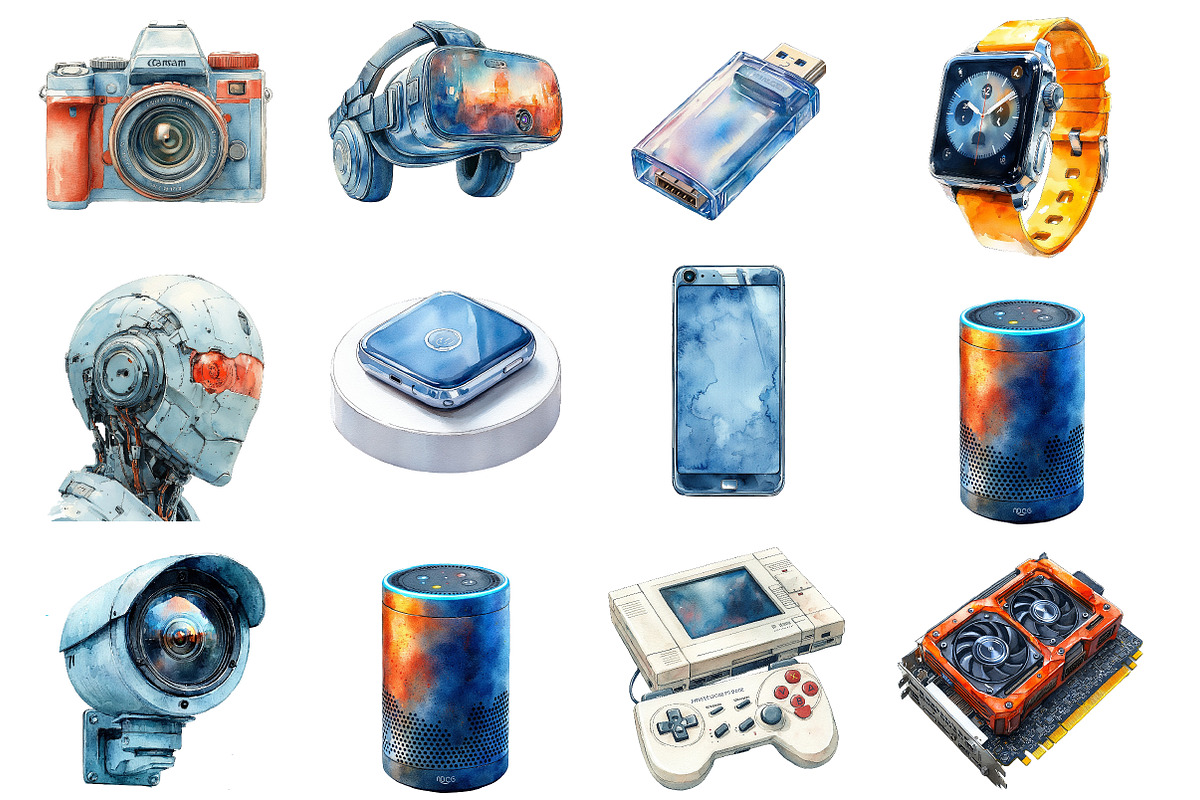 Watercolor Technology Clipart, an Illustration by SinaCreation (Photo 3 of 5)