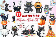 Funny Halloween Black Cat Clipart, an Illustration by Watercolor design (Thumbnail 1 of 6)