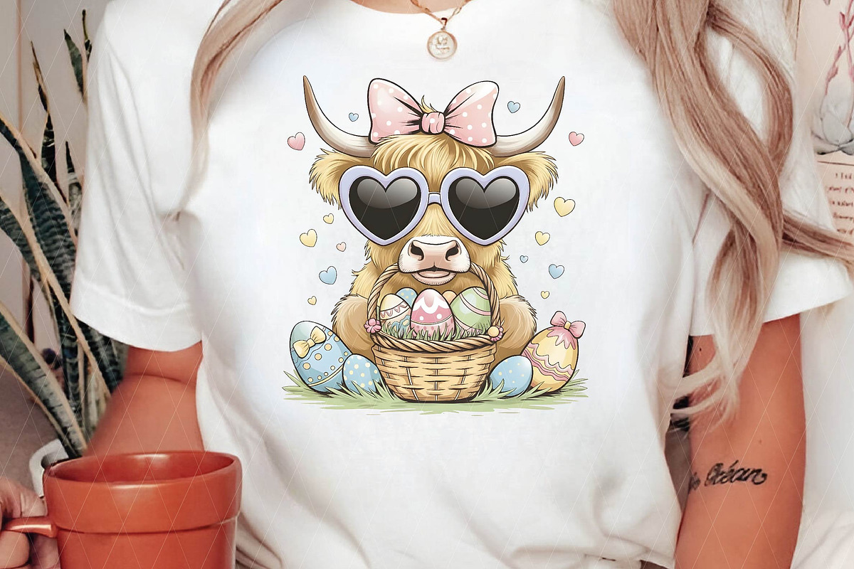 Easter Day Highland Cow PNG, Cute Co, an Illustration by DreamPrint404 (Photo 5 of 7)