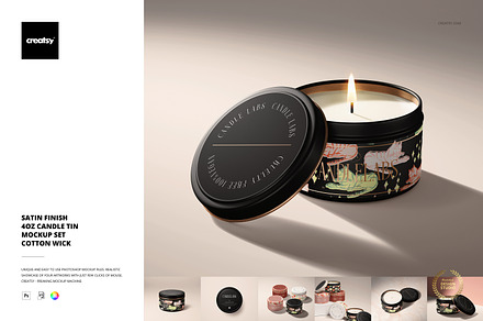 Satin Finish 4 oz. Candle Tin Mockup, a Household Mockup by creatsy5