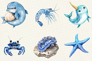 Watercolor Blue Ocean Animals Clipar, an Illustration by OK Design (Thumbnail 5 of 5)