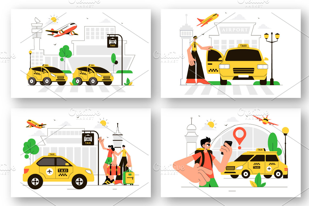 9 Airport Taxi Service Illustration, a Transportation Illustration by denayunebgt (Photo 3 of 3)