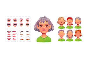 Old woman face constructor set on, a Person Illustration by art PVP - market