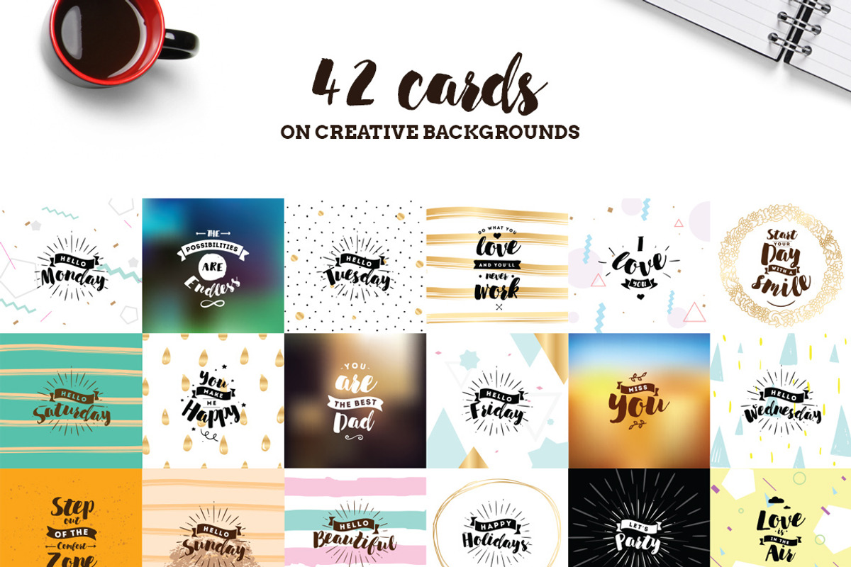 42 typography cards +bonus 88 quotes, a Decorative Illustration by pa3x (Photo 2 of 9)