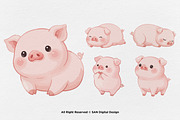 15 Bundle Watercolor Chubby Pig Pink, an Animal Illustration by Morspective (Thumbnail 5 of 8)