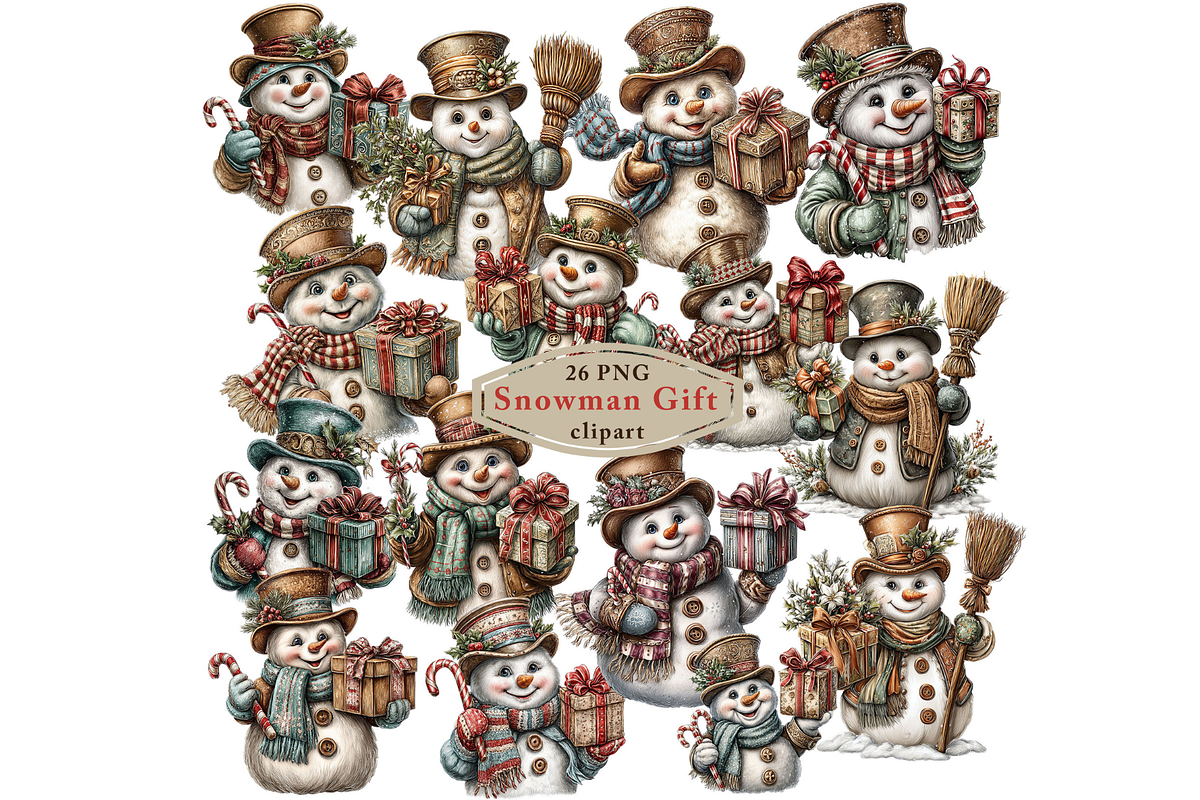 Snowman With Gift Clipart PNG, an Illustration by Memories By Lea (Photo 1 of 17)