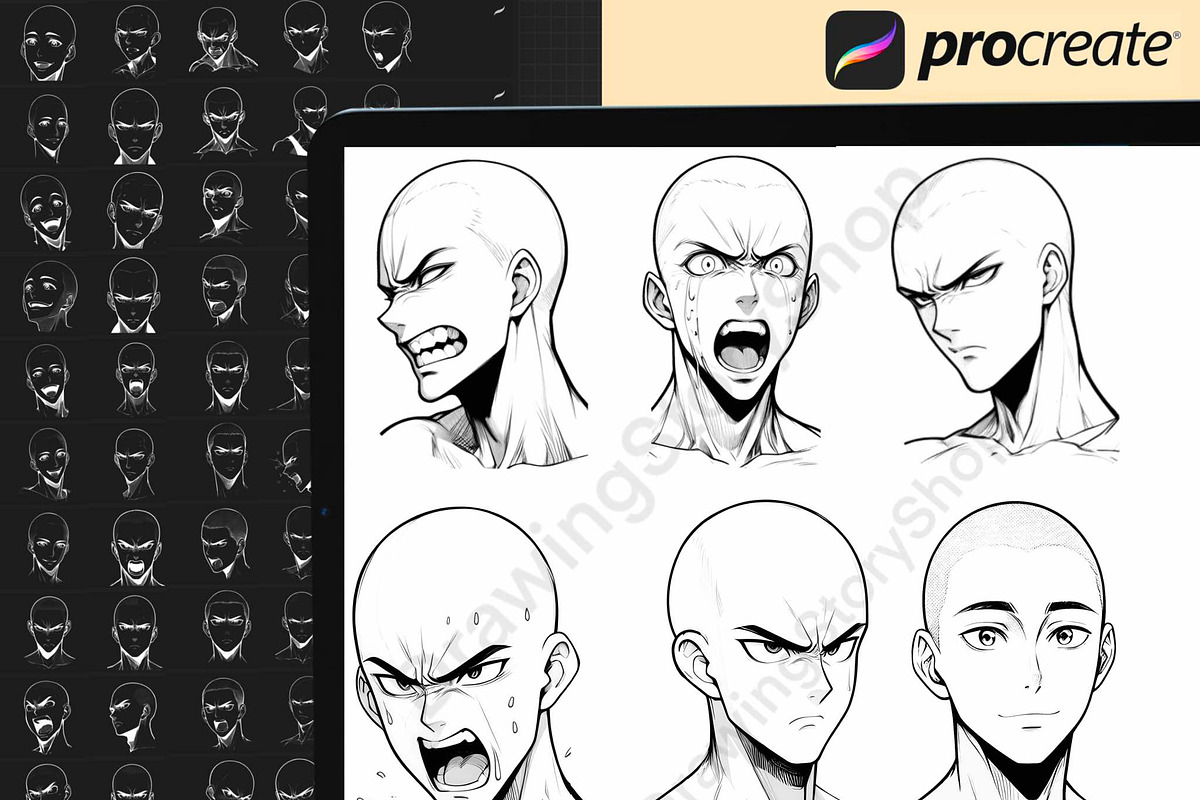 300 Procreate male faces brushes., a Brush Add-On by DrawingStoryShop (Photo 6 of 6)