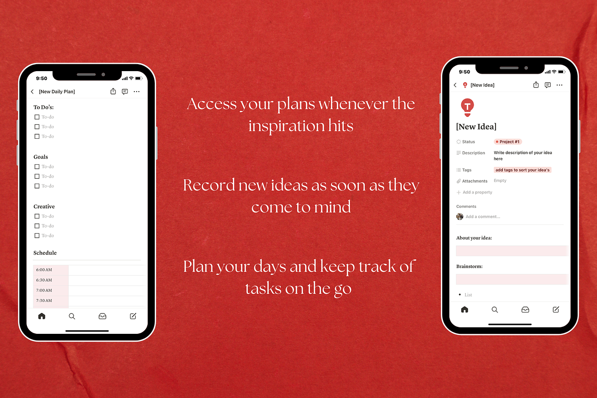 Notion Template for Creatives - Red, a Templates & Theme by flowē (Photo 4 of 5)