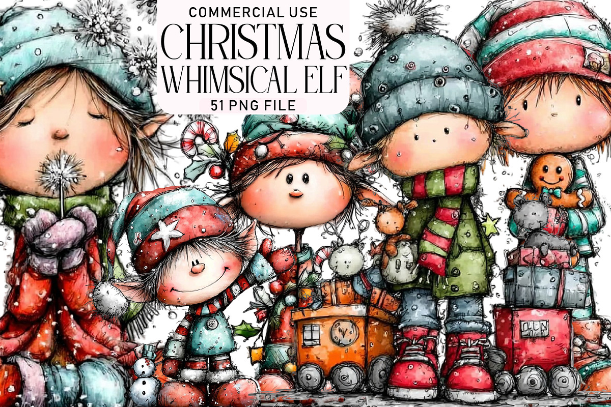 Whimsical Christmas Elf Clipart, an Illustration by Daily.Designs (Photo 1 of 5)