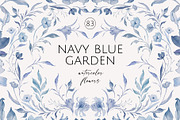 NAVY BLUE GARDEN watercolor flowers, a Decorative Illustration by Yuliia Lashevska (Thumbnail 1 of 14)