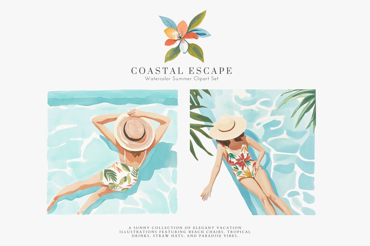 watercolor beach clipart collection, a Decorative Illustration by Patishop Art (Photo 4 of 10)