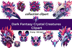 Dark Fantasy Crystal Creatures Set, an Animal Illustration by InkyQueenArt