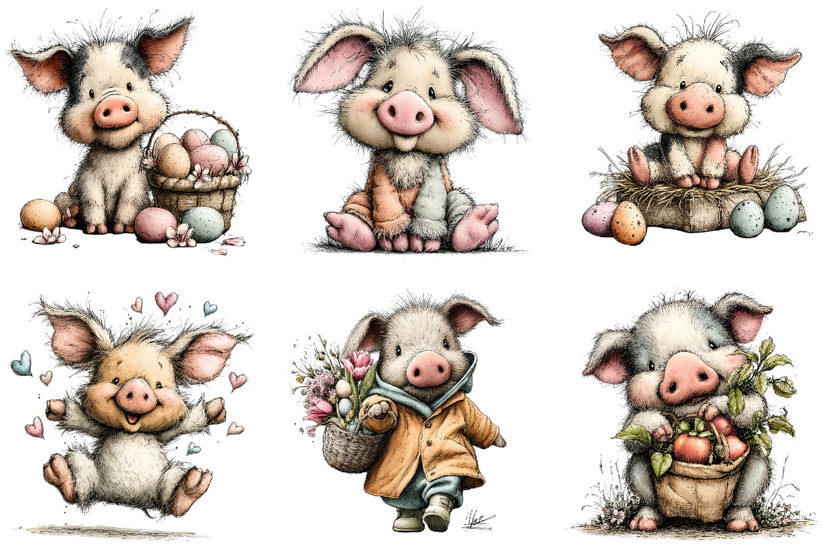 Whimsical Easter Pig Clipart Bundle, an Illustration by Sublimation Artist (Photo 4 of 7)