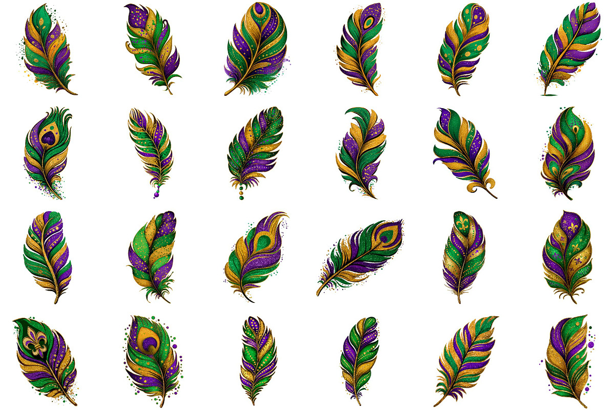 Watercolor Mardi Gras Feathers Clipa, an Illustration by Sublimation Artist (Photo 2 of 6)