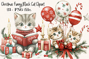 Funny Black Cat Christmas Clipart, an Animal Illustration by SVGArt (Thumbnail 1 of 5)