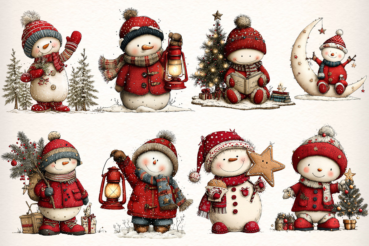 Whimsical Christmas Snowman Clipart, an Illustration by Dream Creation (Photo 3 of 9)