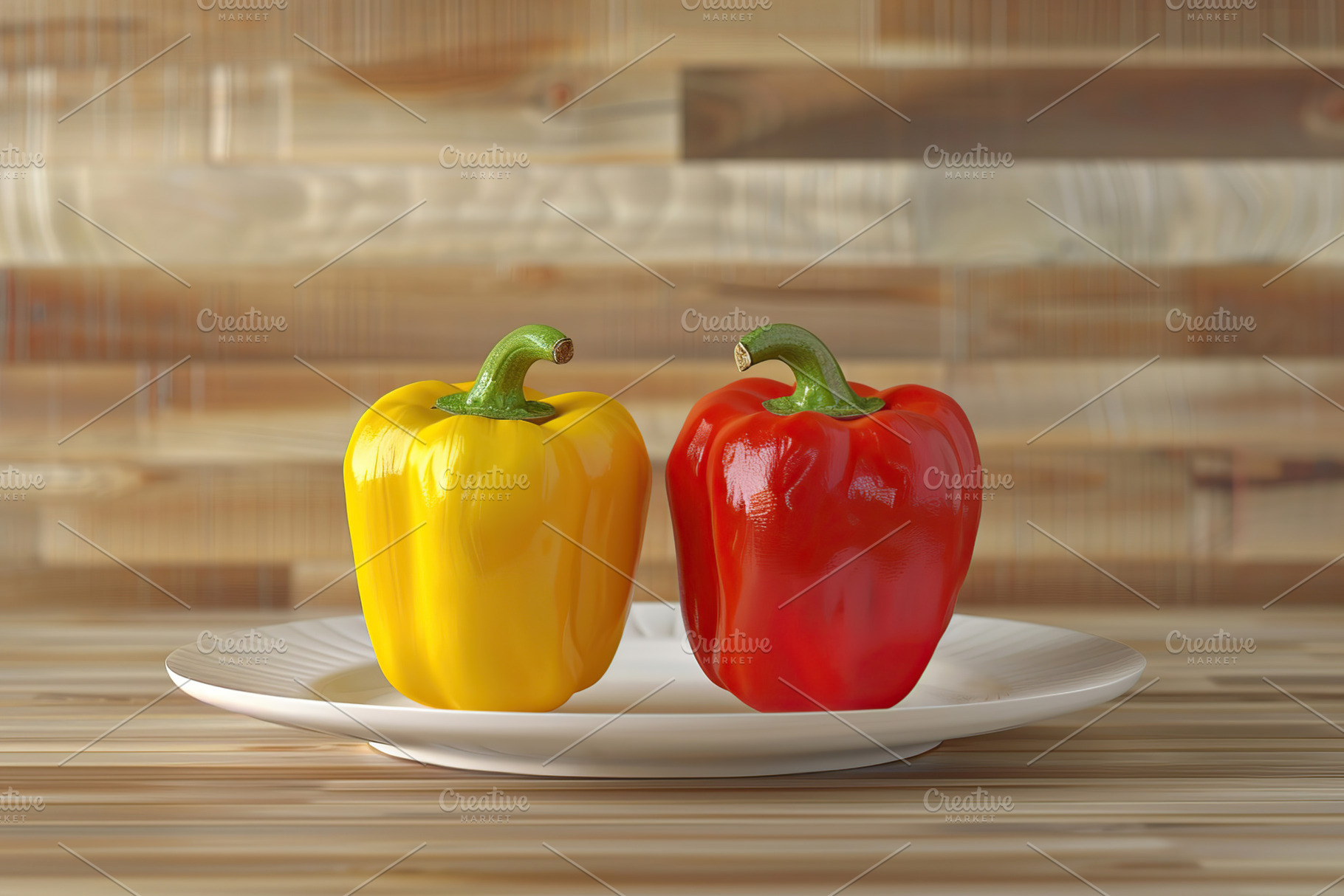 Ripe colorful peppers on wooden table, a Food & Drink Photo by AlyaAnd