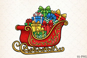Santa Sleigh with presents PNG, an Illustration by Libby Wishes