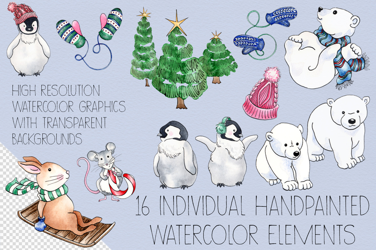 Winter Watercolor Collection, an Animal Illustration by AmberLenaEngle (Photo 2 of 6)
