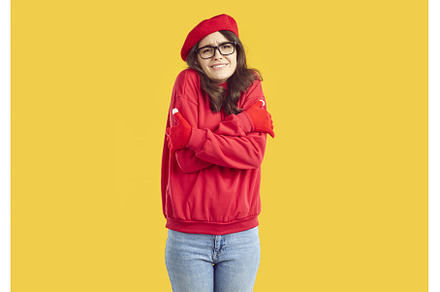 Woman freezes in red sweatshirt, red, a Person Photo by StudioRomantic