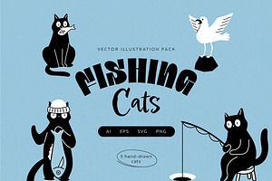Fishing Cats Vector Illustrations