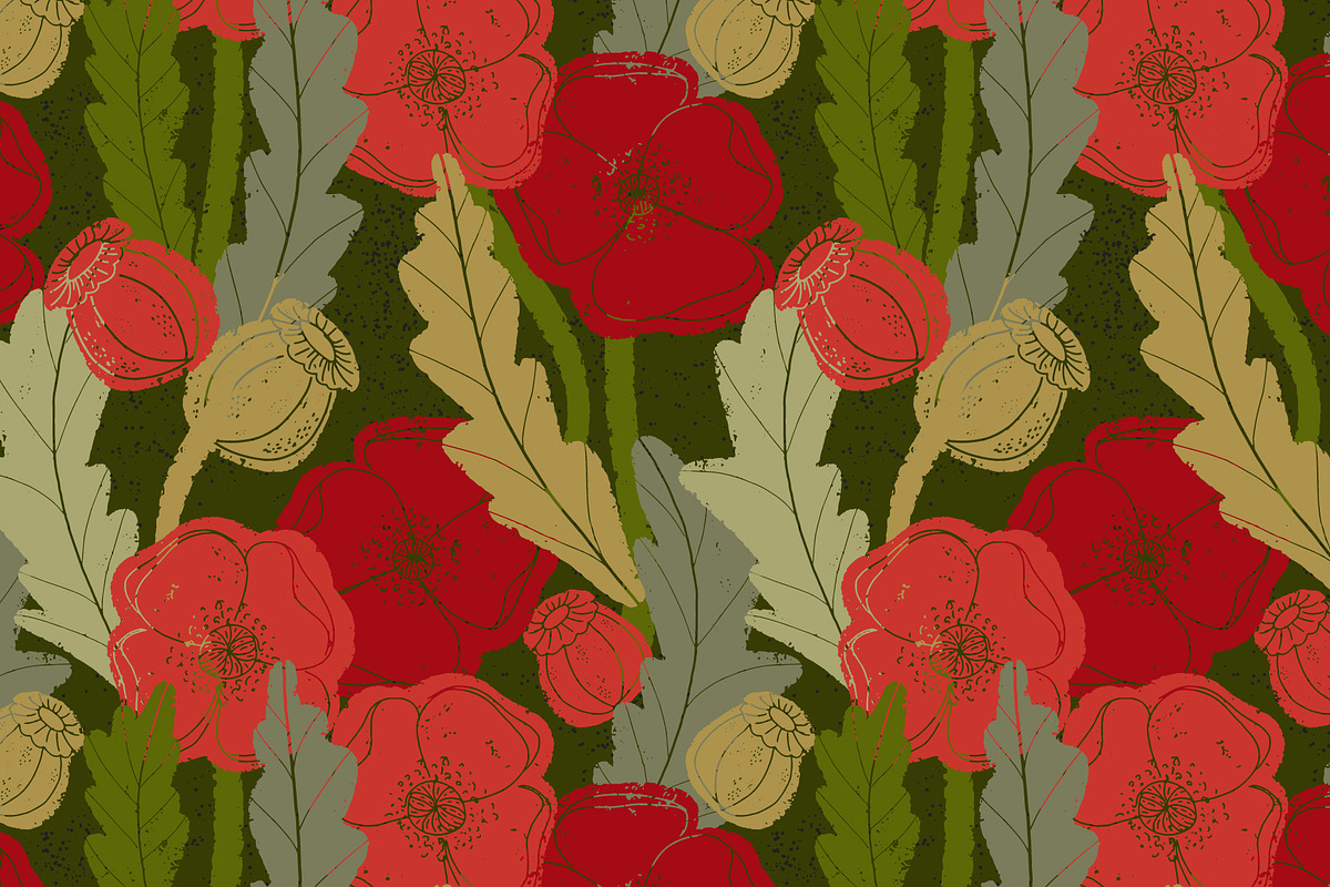 Poppy Botanical Lino, a Pattern Graphic by NayaChu (Photo 3 of 9)