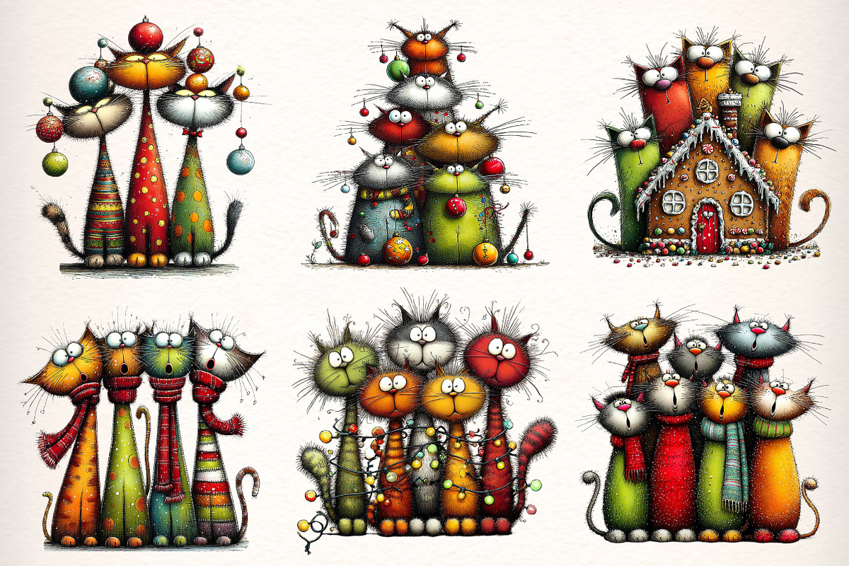 Whimsical Christmas Cats Clipart PNG, an Illustration by Dream Creation (Photo 5 of 8)