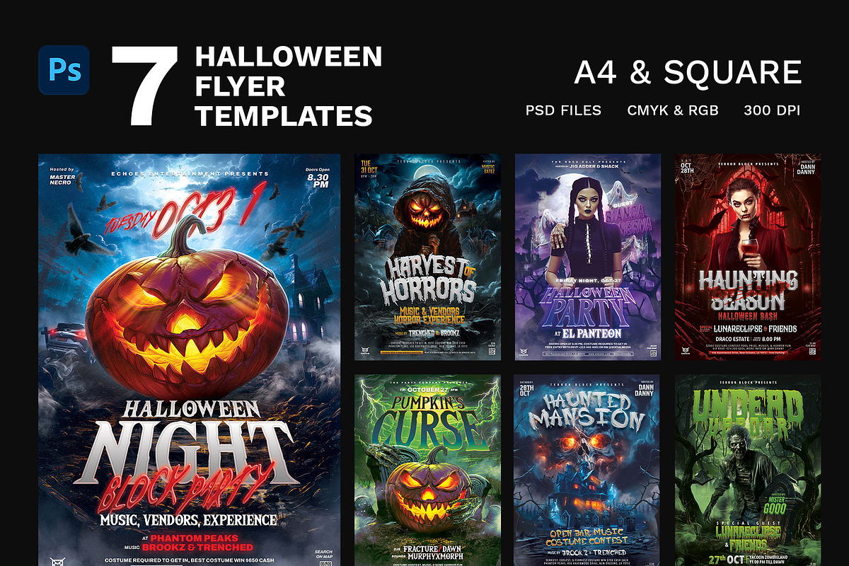 7 Halloween Flyer Templates PSD, a Flyer Template by Bornx Design (Photo 1 of 6)