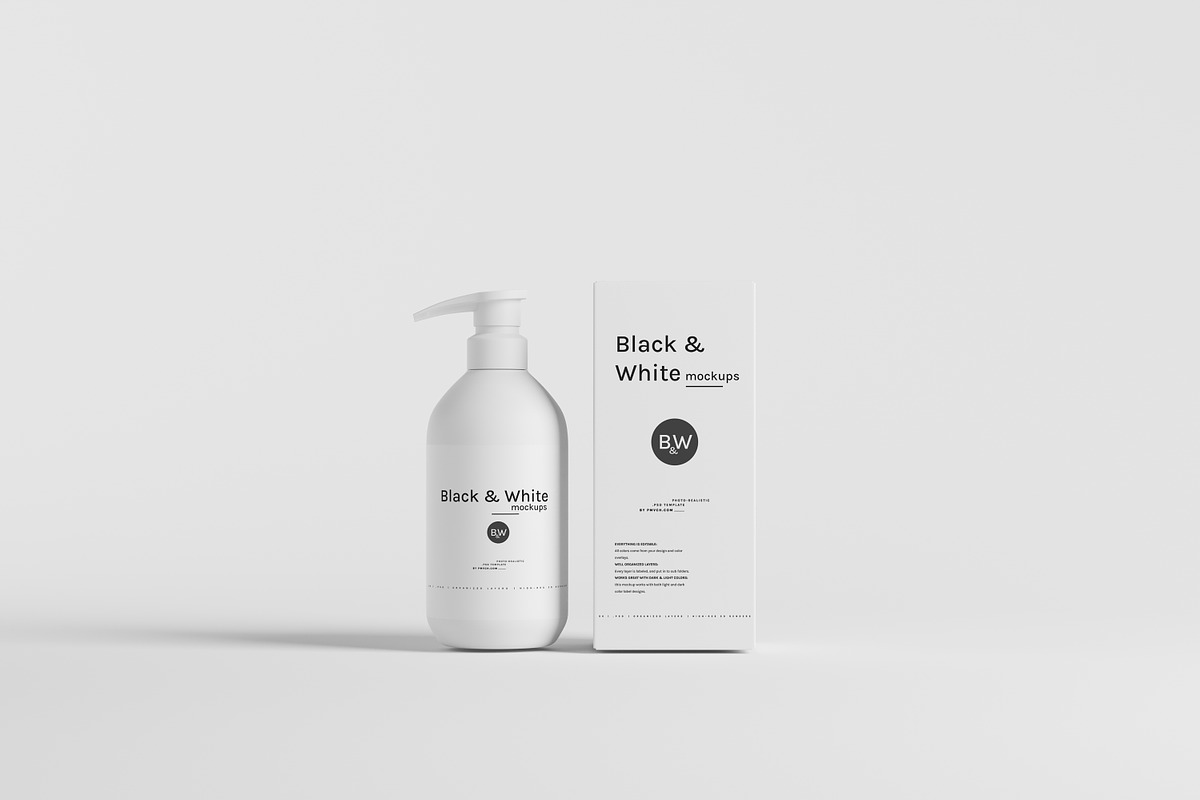 Black & White Mockups - Pump Bottles, a Packaging Mockup by pmvch (Photo 91 of 160)
