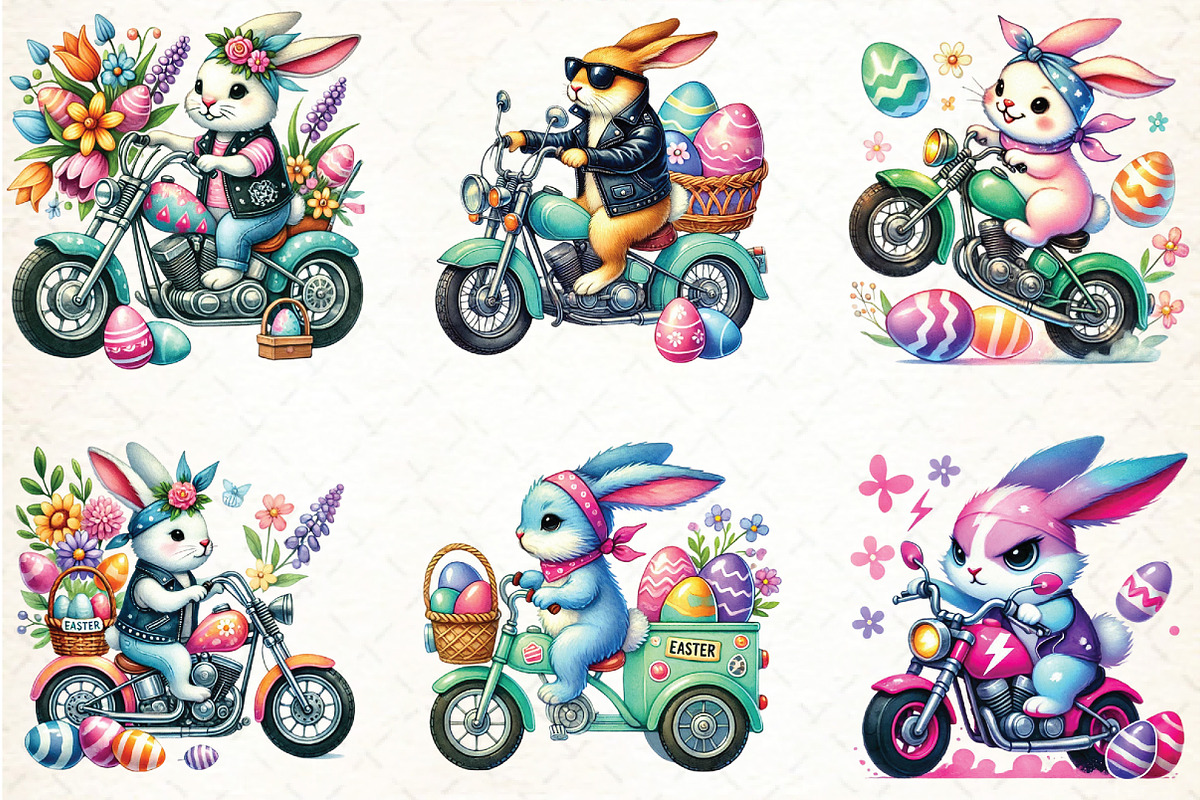 Easter Biker Bunny Sublimation, an Illustration by DreamCafeArt (Photo 2 of 5)