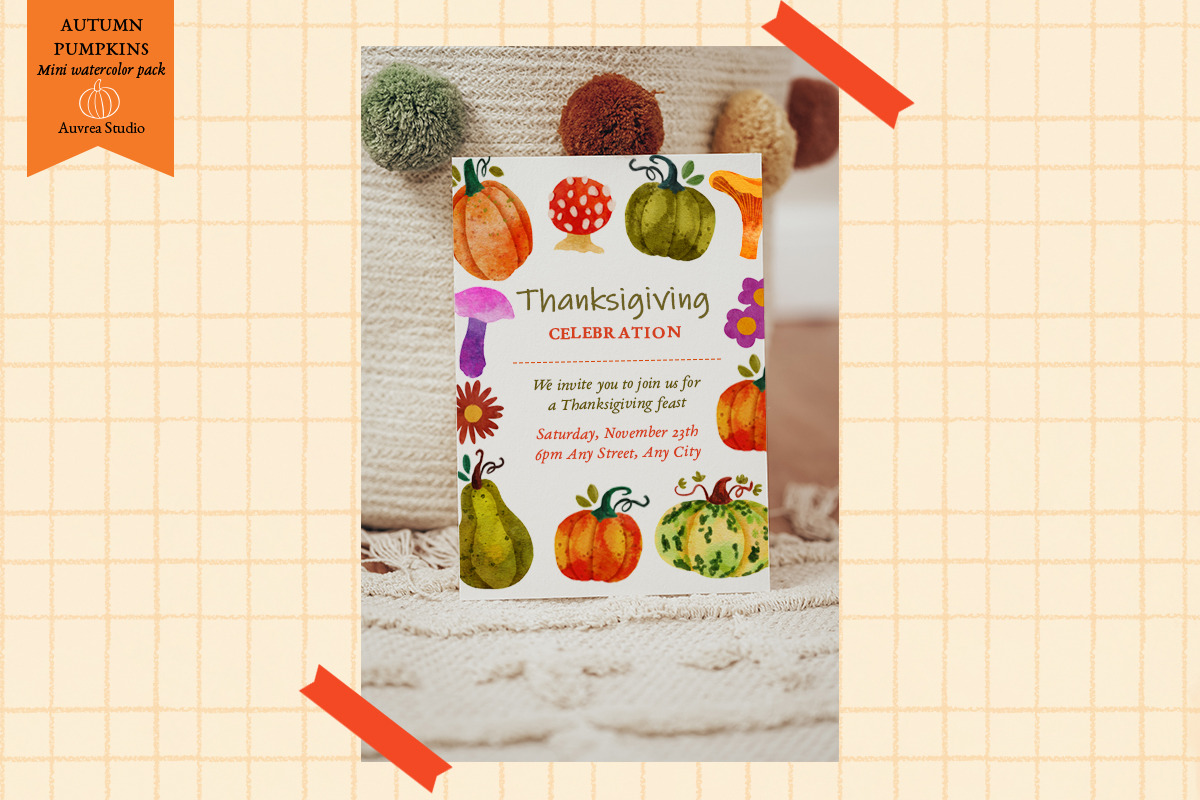 Autumn Pumpkins - Watercolor pack, a Seasonal Illustration by Auvrea Studio (Photo 4 of 5)
