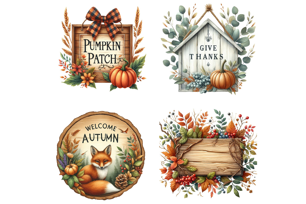 Autumn Wooden Signs Clipart, an Illustration by DreamArtGraphic (Photo 4 of 4)