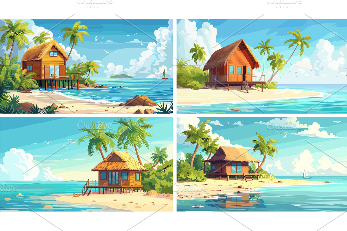 Bungalow seaside apartments cartoon, an Illustration by Valerie Bodnar