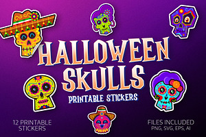 Halloween Skulls Printable Stickers
