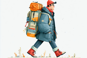 Male hiker with large backpack walking outdoors illustration, a Person Photo by José Manuel Gelpi