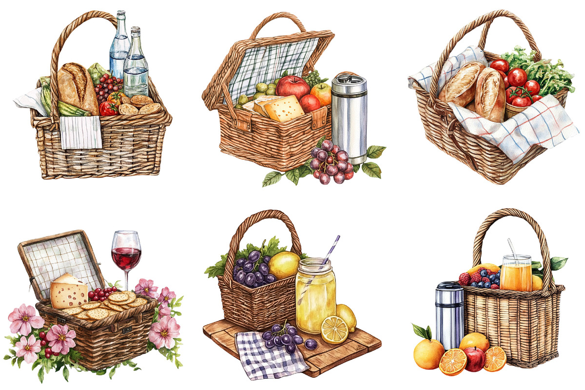 Summer Picnic Basket Clipart Bundle, an Illustration by Pixels.Craft (Photo 3 of 10)