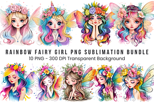 Rainbow Fairy Girl PNG Bundle, a Graphic by Clipart Bloom