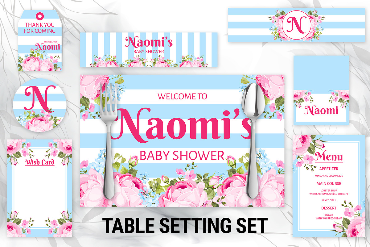 Flower Stripes Table Setting Set, a Templates & Theme by DickyJiang Illustrations (Photo 1 of 3)