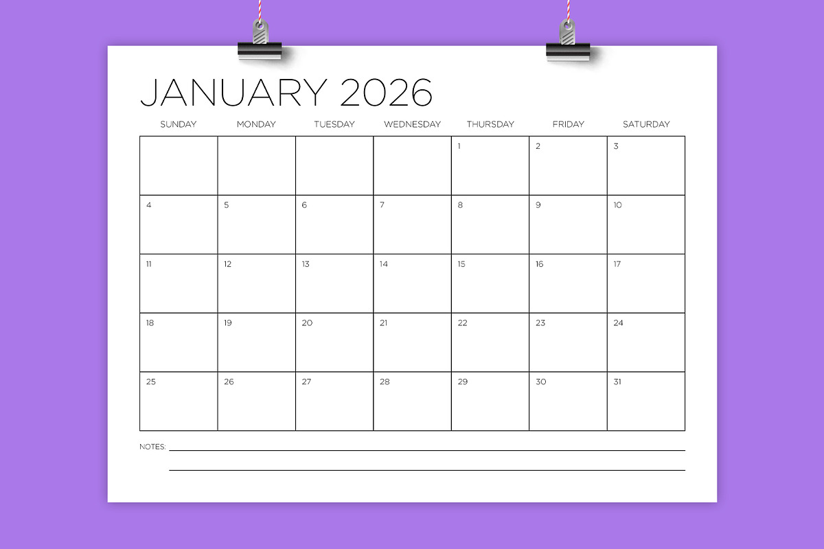 2026 12 x 9 Thin Sans Serif Calendar
