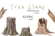 Tree Stump watercolor Clipart., a Decorative Illustration by NKTKNS (Thumbnail 1 of 5)
